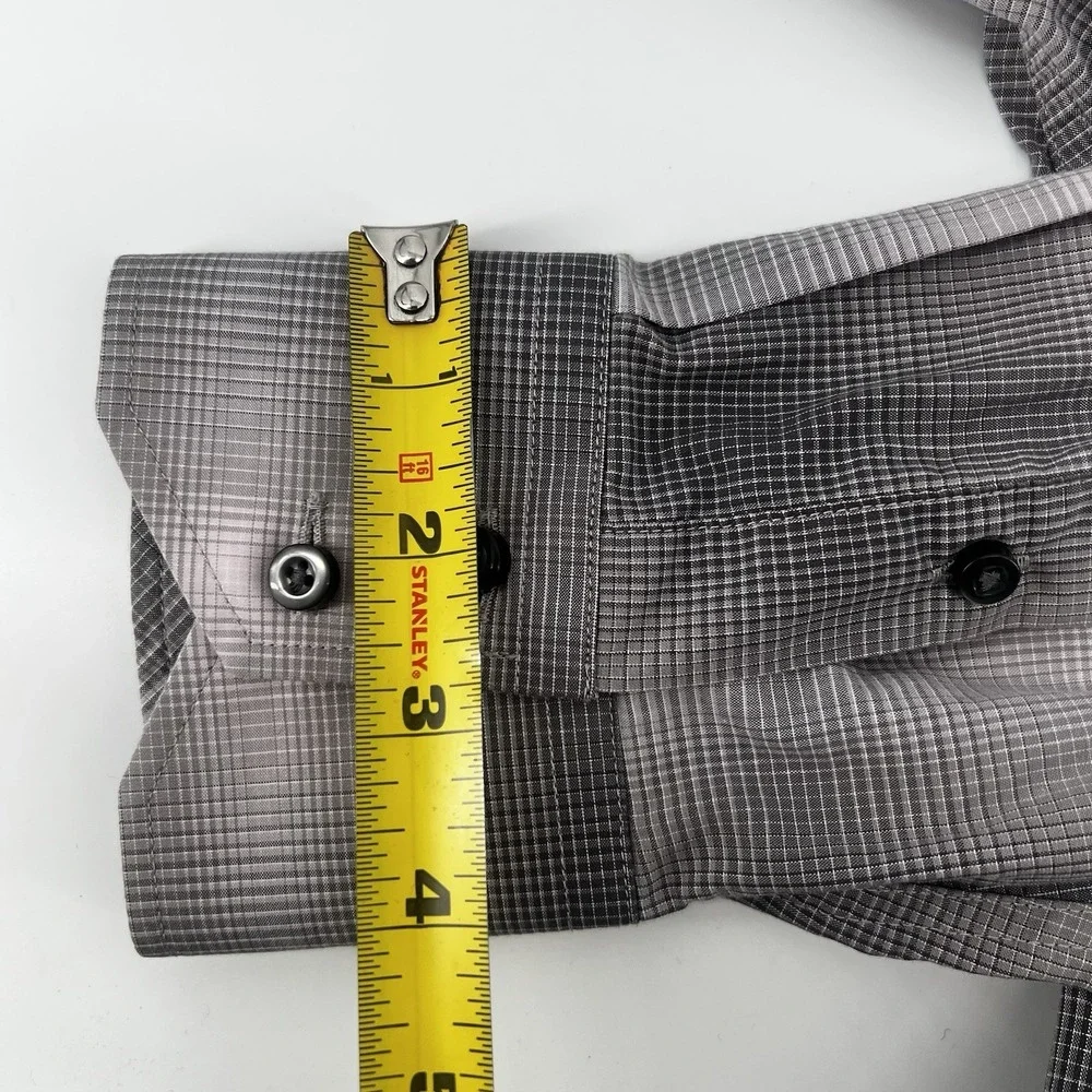 Thomas Dean Men's Shirt L Black Gray Gradient Plaid Long Sleeve Button Front‎